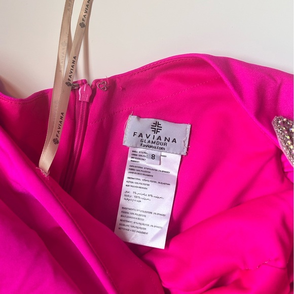 Faviana Pink One-Shoulder Bishop Sleeve Bodycon Dress size 8 (I) - Picture 5 of 10